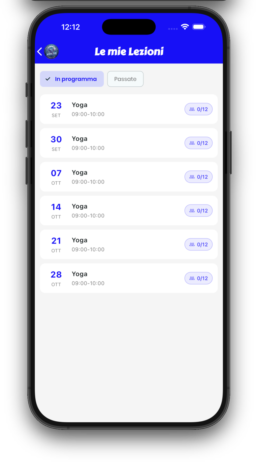 Le mie lezioni nell'app Geplass: le lezioni assegnate all'insegnante con il numero di iscritti Le mie lezioni nell'app Geplass: le lezioni assegnate all'insegnante con il numero di iscritti